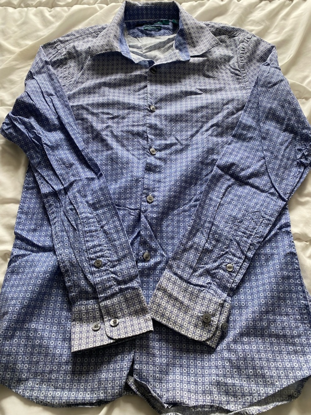 Perry Ellis Blue Geometric Print Dress Shirt - Picture 6 of 8